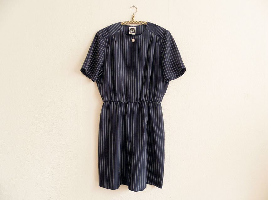 レトロ オールインワン 古着 アメリカ 紺/白 ストライプ拍卖