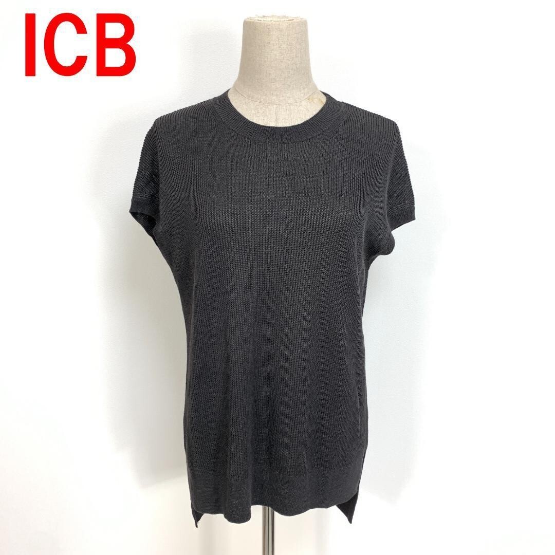 A5747 アイシービー フレンチスリーブニットICB ノースリーブ 半袖 リネン ベスト グレー XS拍卖