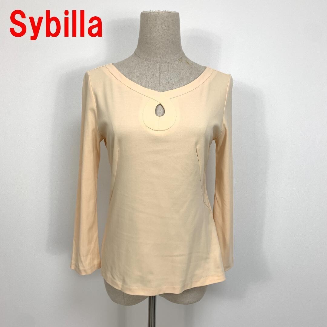 A5906 シビラ 七分袖トップス Tシャツ 綿 ストレッチ Sybilla コットンベージュ L拍卖