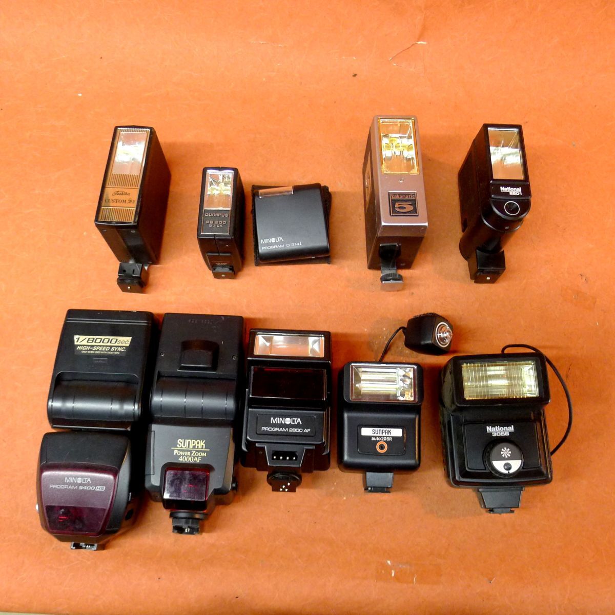 e◆113 フラッシュ ストロボまとめて10点①MINOLTA 5400 HS②SUNPAK 4000AF③SUNPAK AUTO 20SR④MINOLTA D 314i等/80拍卖