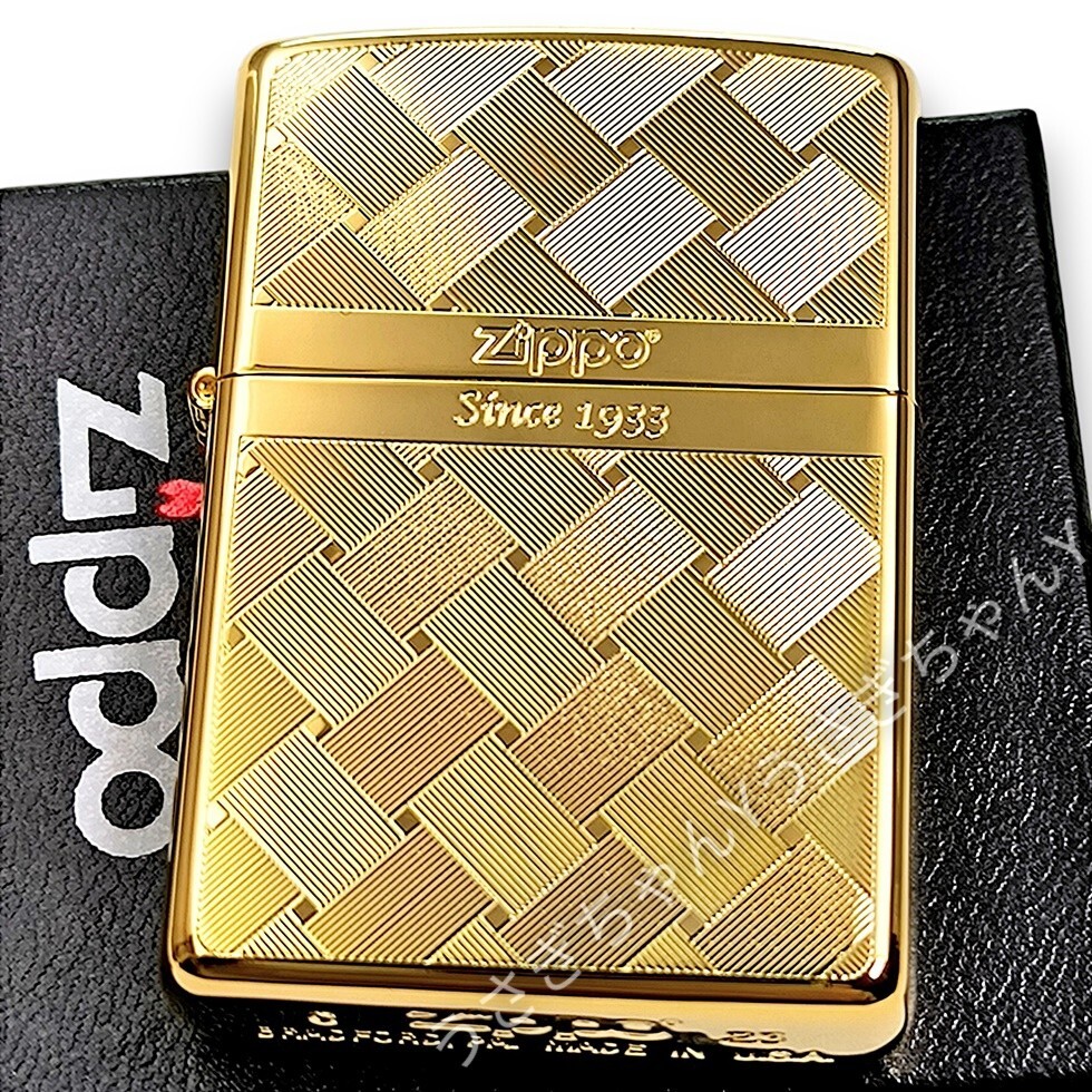 zippo☆両面☆アーガイルメッシュ☆ミラーライン☆ゴールド☆ジッポ ライター拍卖