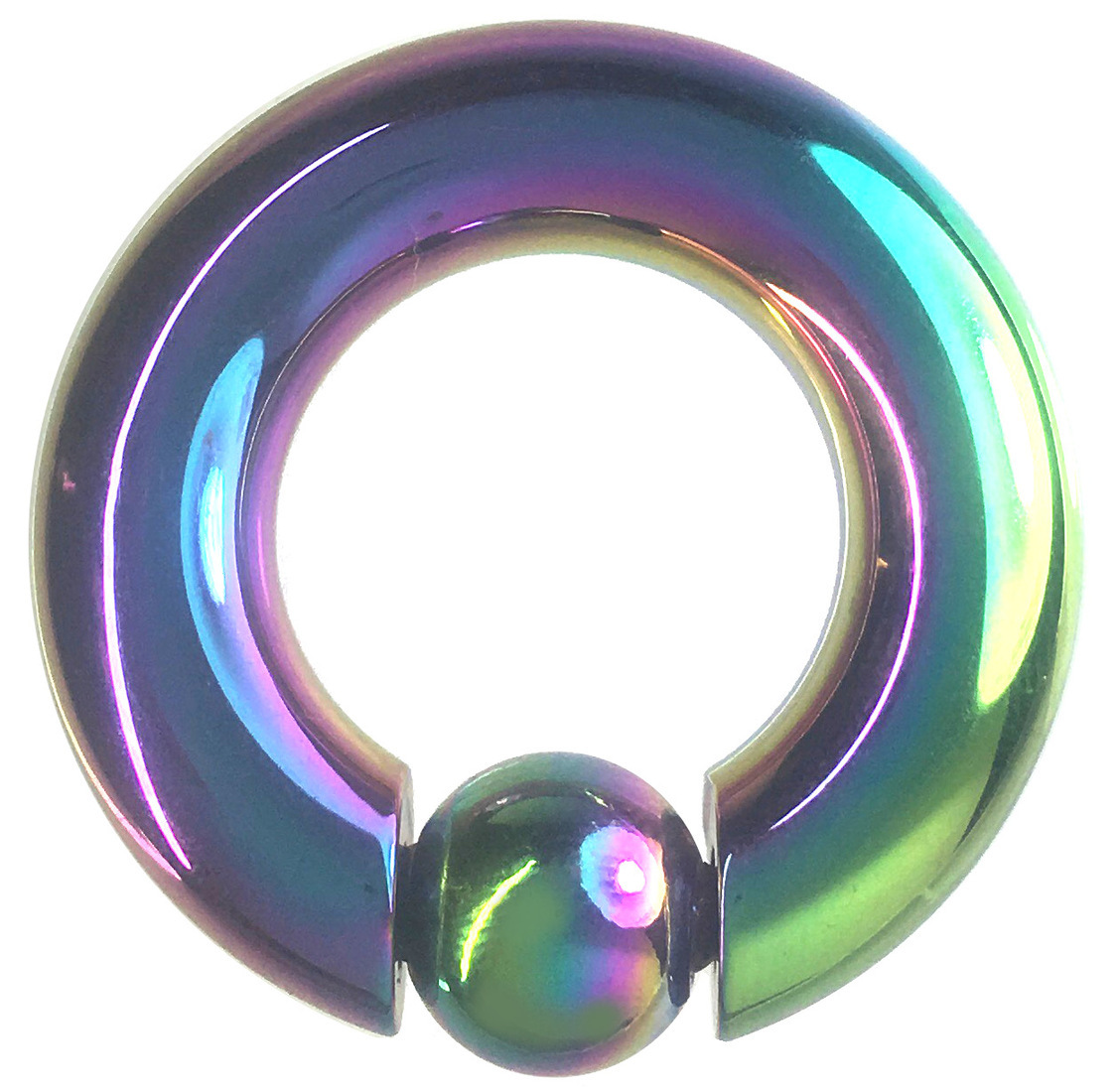 ステンレスボディピアス 0G 内径18mm スプリングボール10mm レインボー拍卖