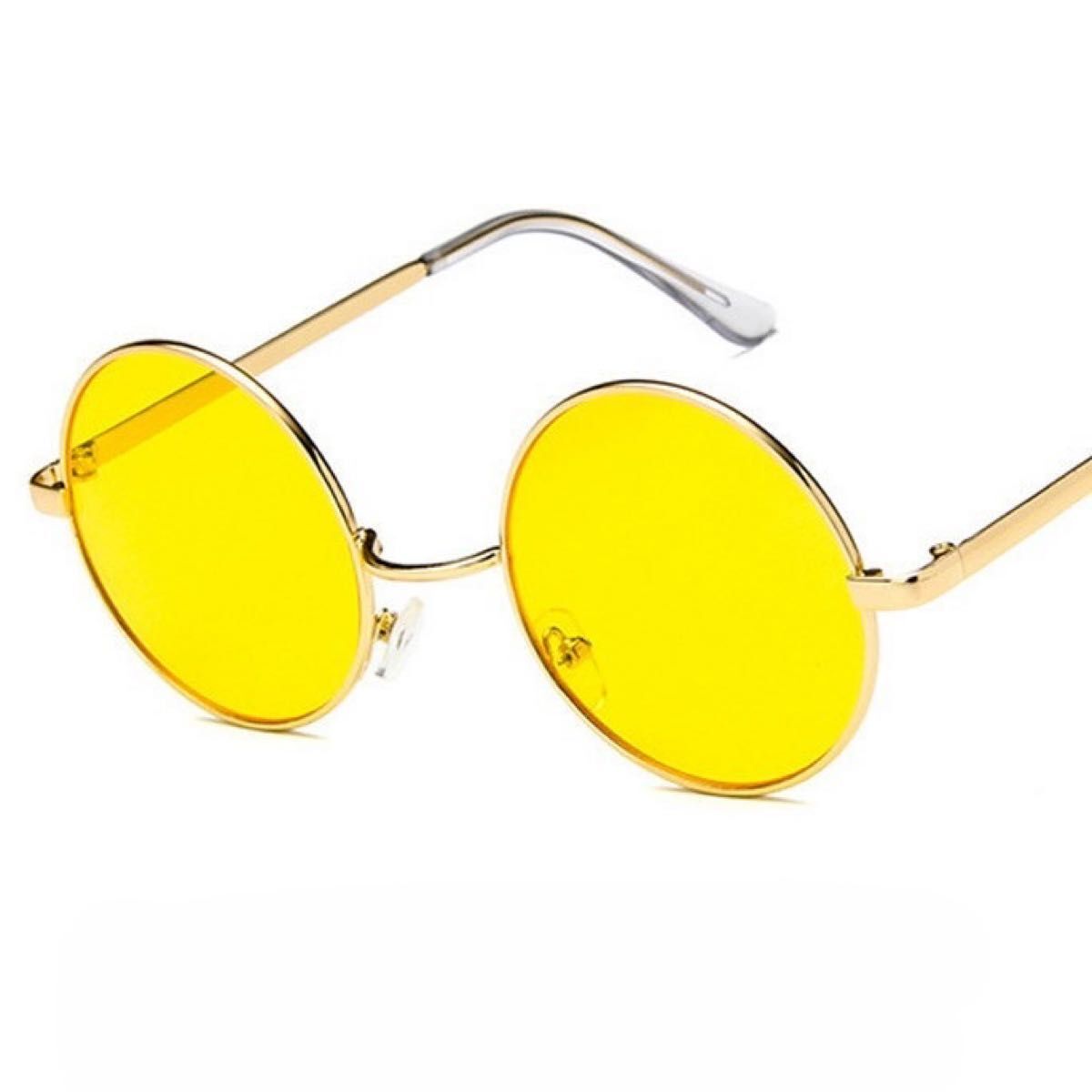 イエロー 丸メガネ サングラス ラウンド型 おしゃれ 男女兼用 韓国 グラサン レトロ系 軽量 フェス カラーレンズ UVカット拍卖