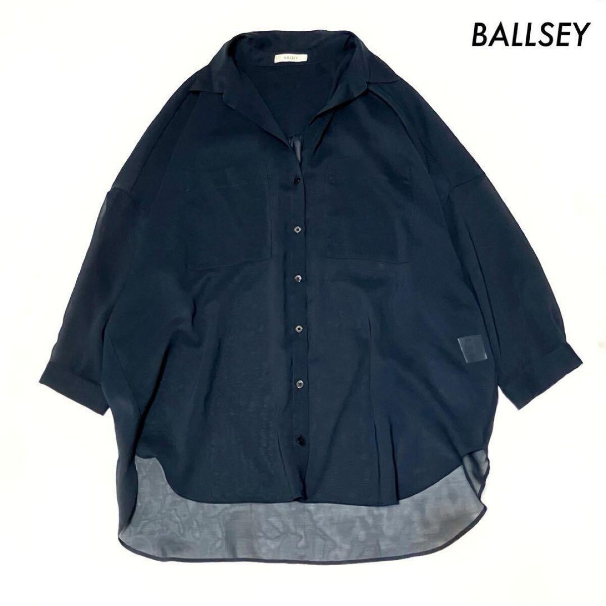 【送料無料】BALLSEY ボールジィ★長袖ブラウス ネイビー 紺 ポリエステル トゥモローランド拍卖