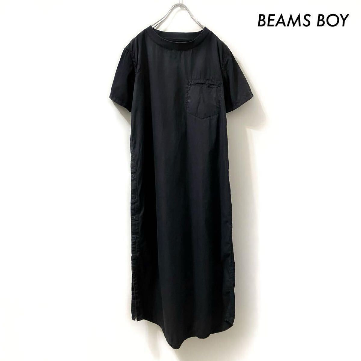 【送料無料】BEAMS BOY ビームスボーイ★ツイルリブプルオーバー 半袖ワンピース ブラック 黒拍卖