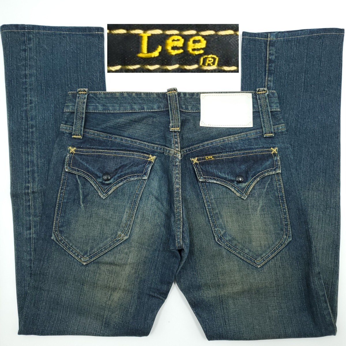 フラップポケット◆Lee(リー)◆S カウボーイジーンズブーツカットデニムパンツメンズホワイト牛革パッチジーパンワークユーズド加工 1094拍卖