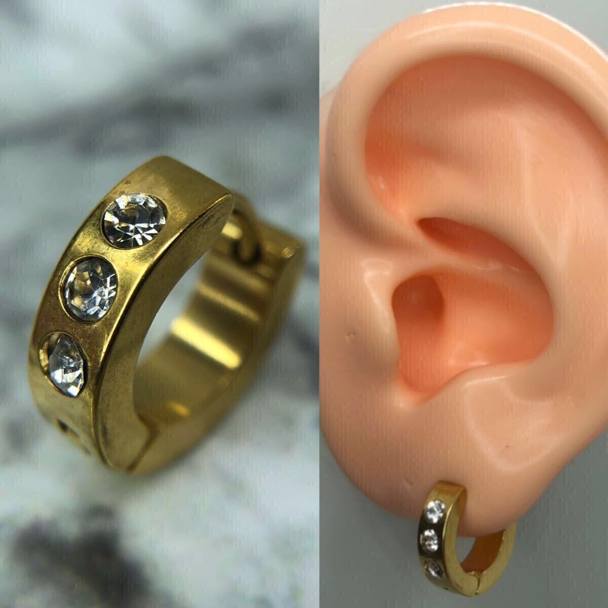 【新品】ピアス 18g ゴールド フープ スリーポイント ジルコニア 片耳用 メンズ レディース 韓国拍卖