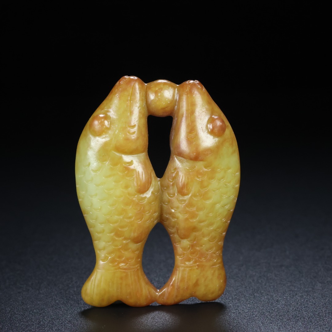 旧蔵 清 玉彫 和田玉 双魚 極細工 中国古玩 骨董品 古美味 206-16拍卖