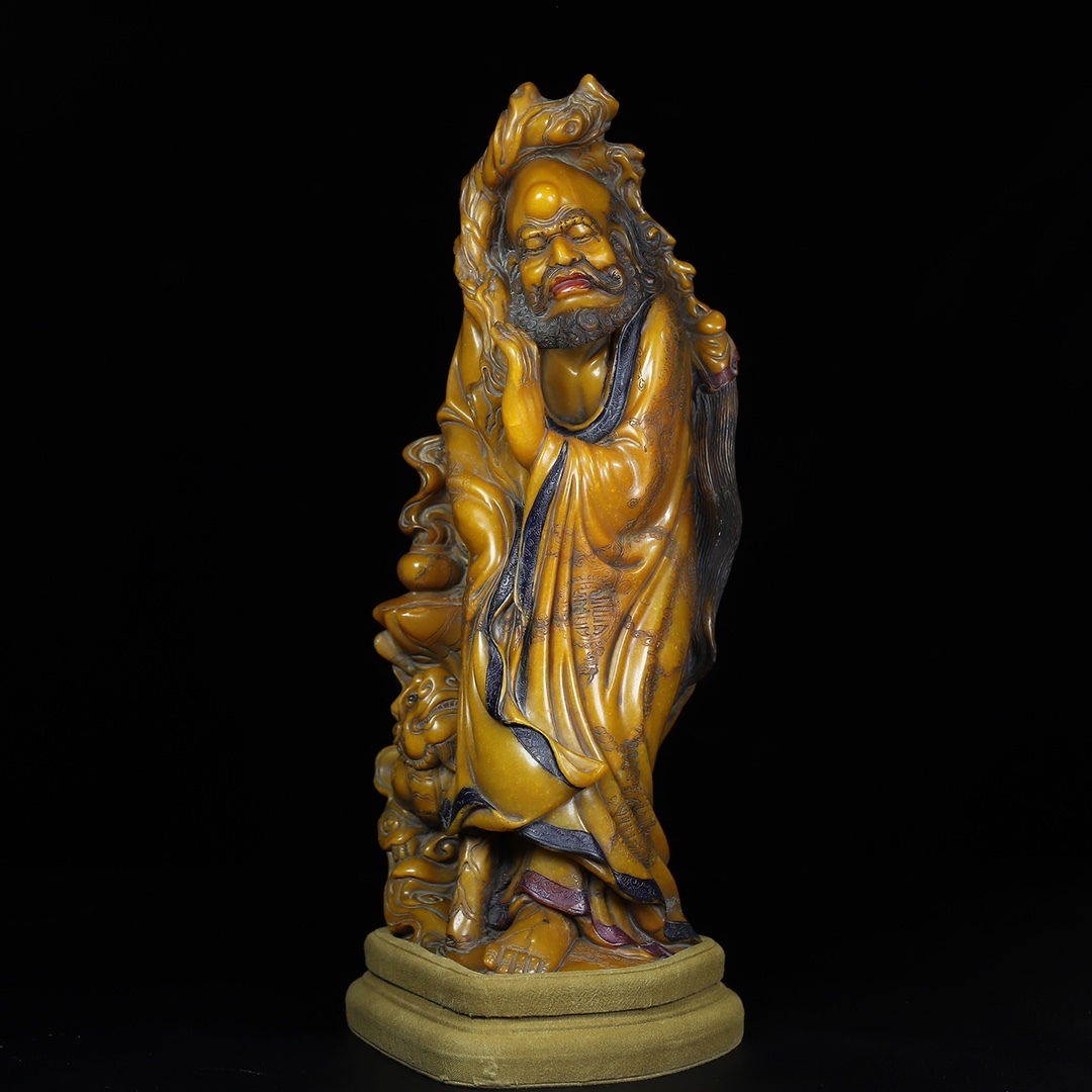 旧蔵 【清代篆刻家 汪士元】寿山石 彫刻 達摩祖師 置物 天然石 手彫 篆刻 極細工 中国古玩 骨董品 古美味 206-22拍卖