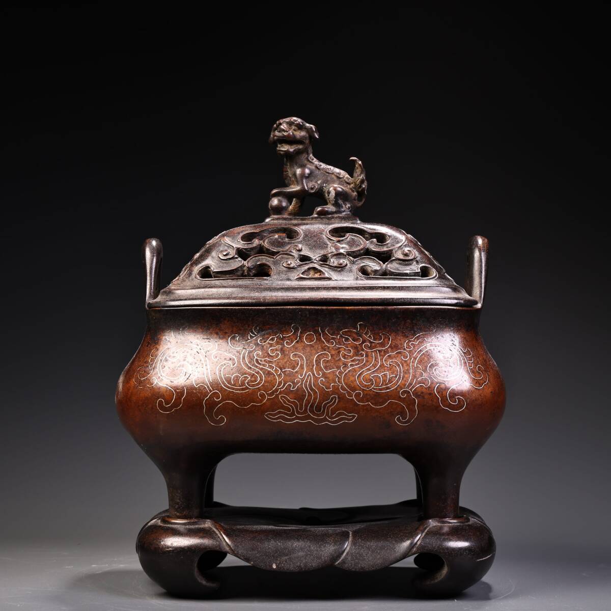 旧蔵 清 純銅 紫銅 モザイク銀糸 燻香炉 香道具 銅製品 銅器 極細工 中国古玩 骨董品 古美味 206-19拍卖