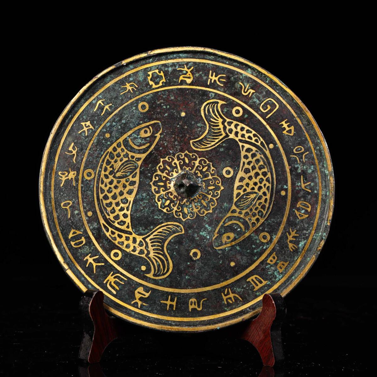 旧蔵 清 錯金 青銅鏡 銅製品 青銅器 極細工 中国古玩 骨董品 古美味 206-19拍卖