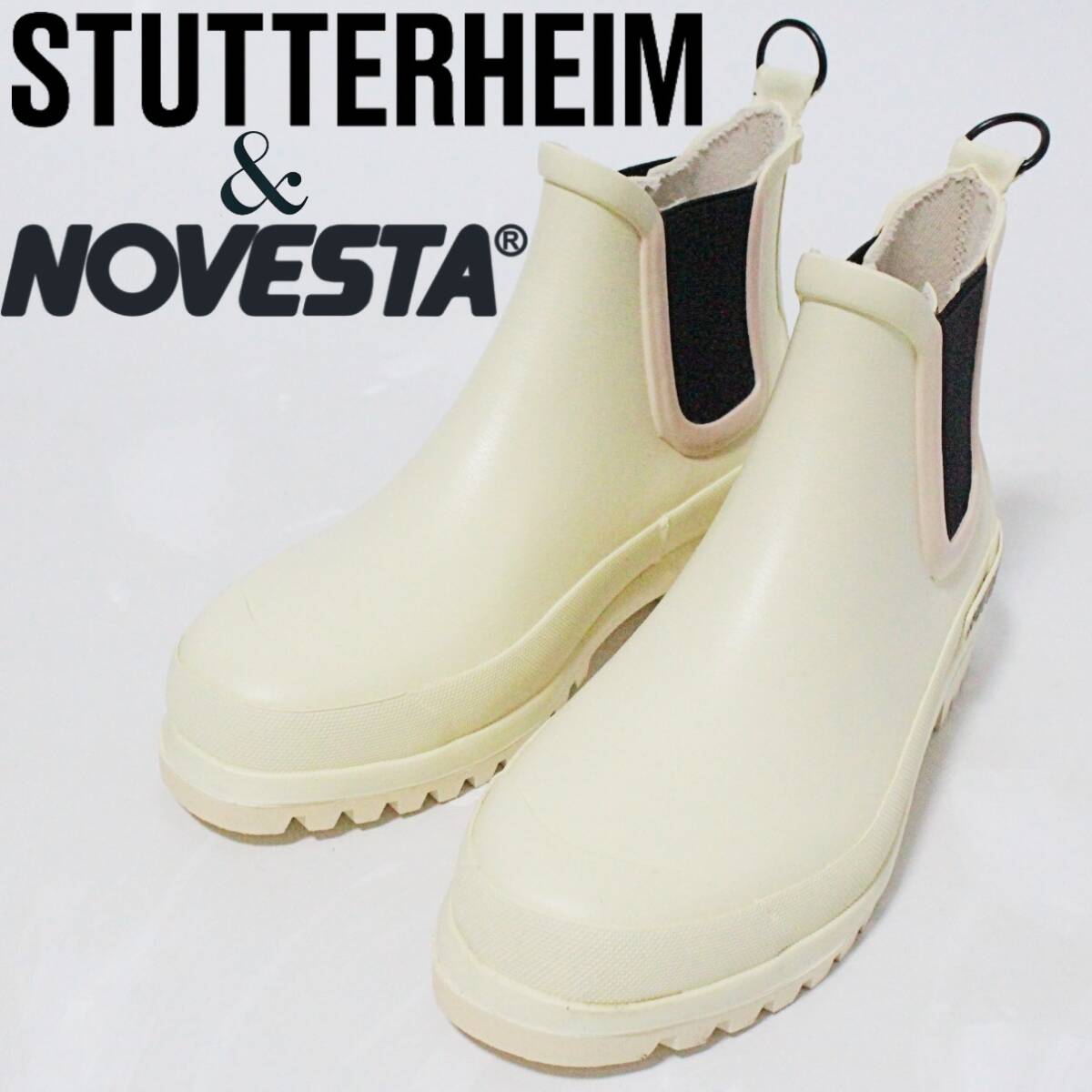 新品 ストゥッテルハイム & ノヴェスタ コラボ サイドゴア チェルシーラバーブーツ 24㎝相当 白黄色 K5171拍卖