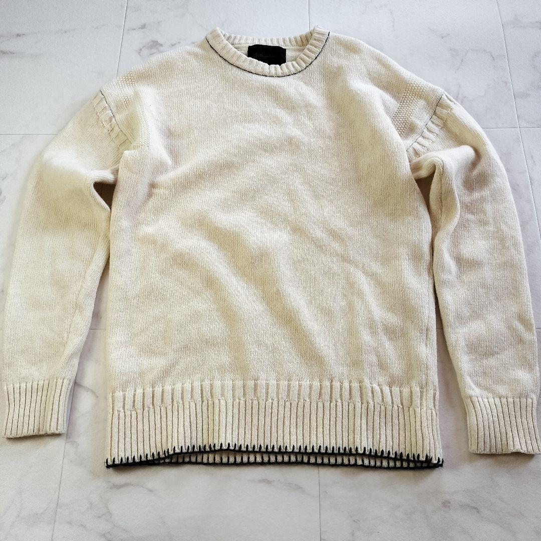 ラウンジリザード LOUNGE LIZARD ニット ウール アイボリー 黄味がかった 白系 美品 メンズ 毛 S セーター 秋冬 拍卖