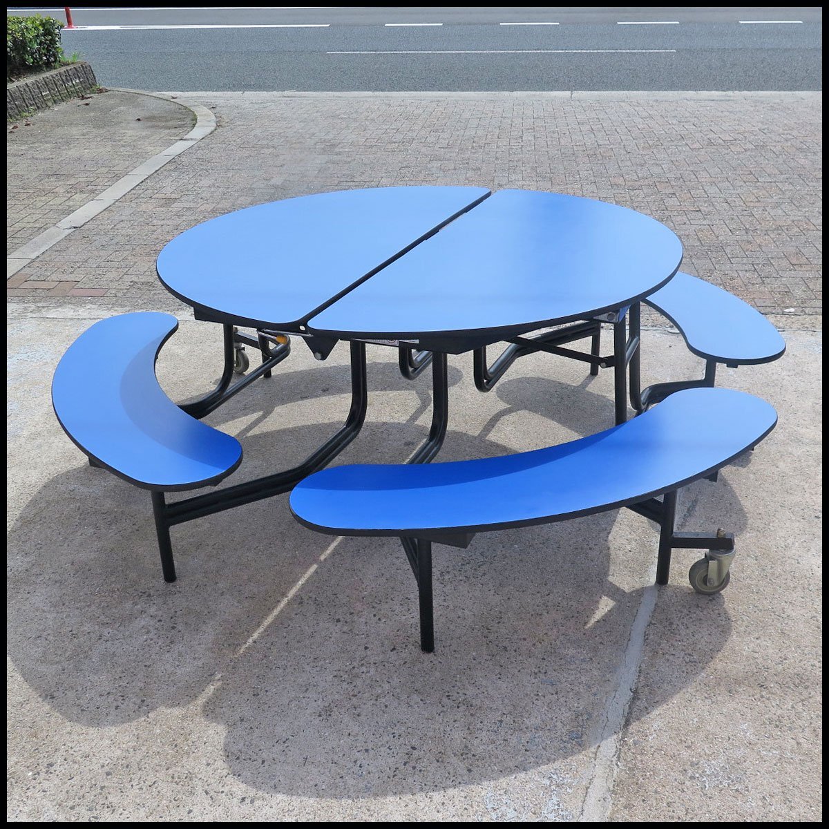 ●1) National Public Seating 8人掛け 移動式 カフェテリアテーブル ベンチ一体型 折り畳み式テーブル/オフィス・カフェ・イベントなどに拍卖