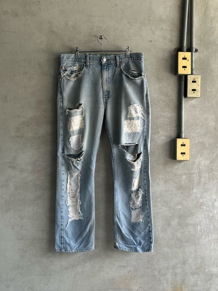 00s 2000年代 ビンテージ levis リーバイス 505 クラッシュ デニムパンツ サンプル アイスウォッシュ フェード W34 L30 古着 スリム レア拍卖