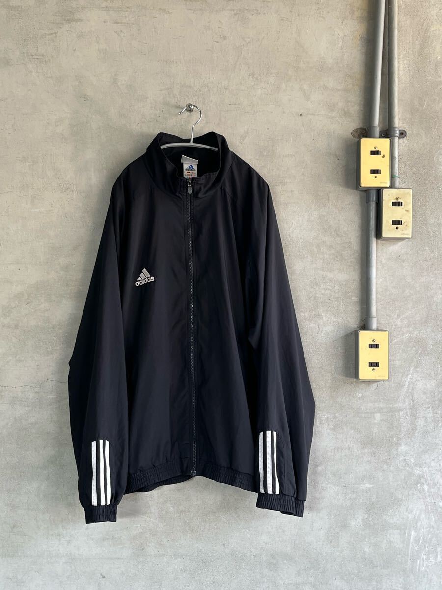 90s 90年代 アディダス adidas トラックジャケット ワンポイント 刺繍 3ストライプ ビンテージ ブラック ビッグサイズ スポーツ 古着拍卖