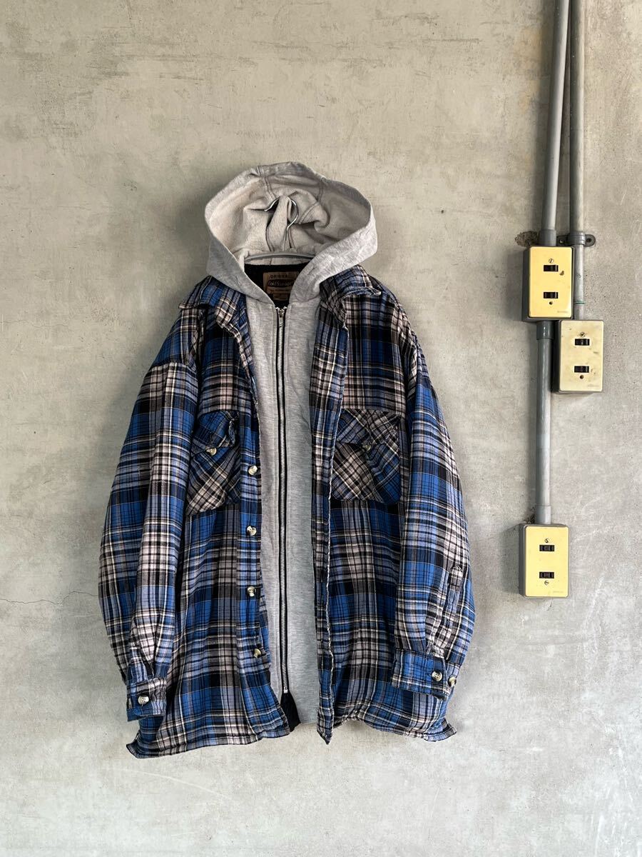 90s 90年代 cold storage フランネル フーディー パーカー スウェット ネルシャツ XL スケート ストリート OLD スクール グランジ オルタナ拍卖