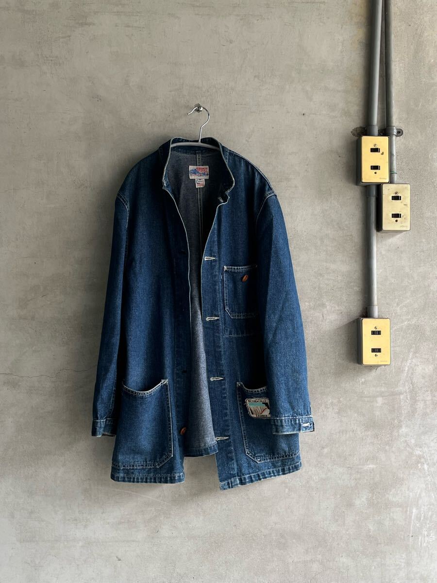 90s 90年代 ビンテージ BROOKLYN OVERALL ブルックリン オーバーオール デニム 濃紺 真紺USA製 ノーカラー 無地 ニューヨーク 古着 レア拍卖