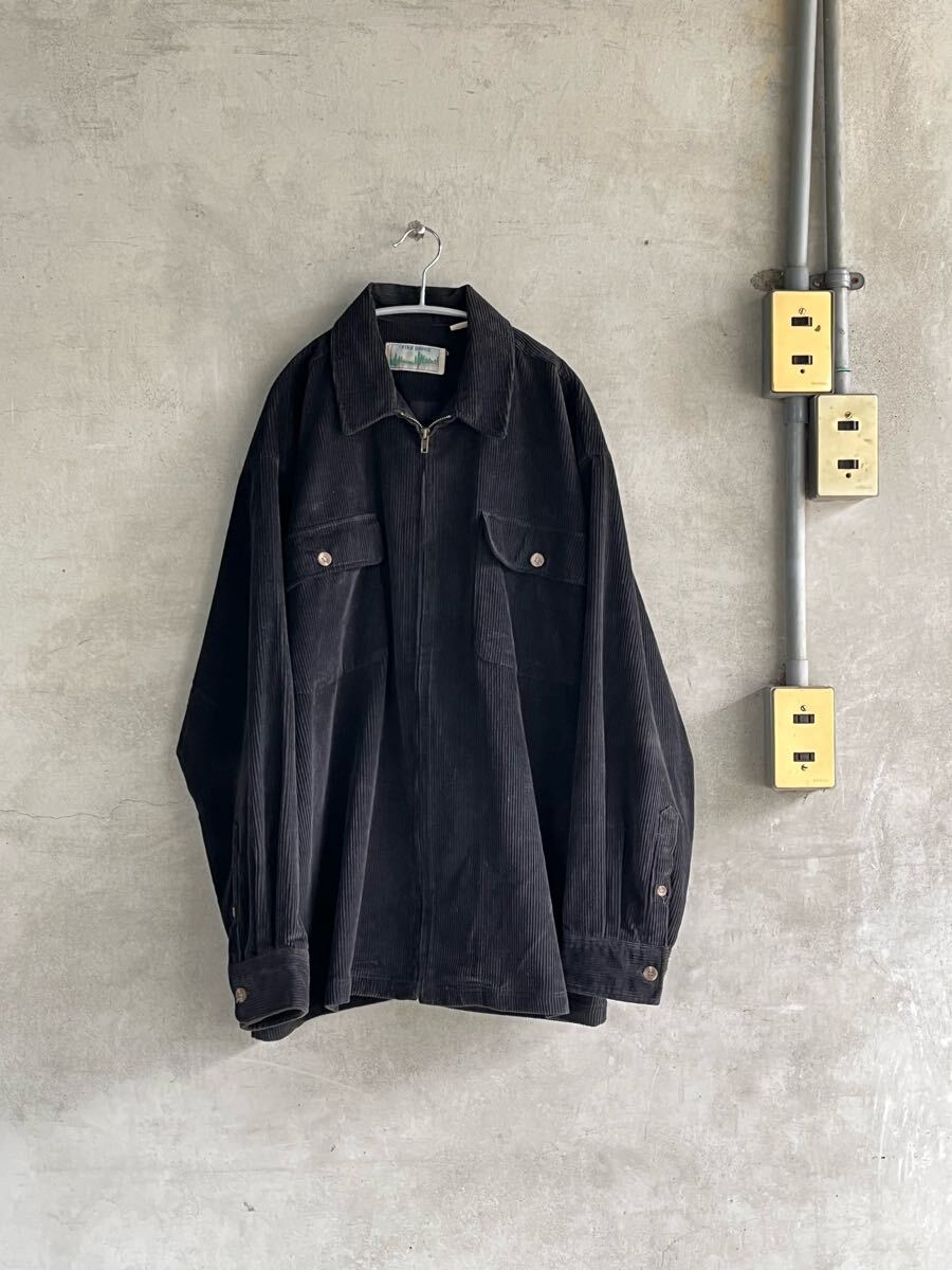 90s 90年代 PINE GROVE パイングローブ ビンテージ コーデュロイ ジャケット シャツ 長袖 ブラック 黒 ビッグサイズ 古着 XXL ジップアップ拍卖