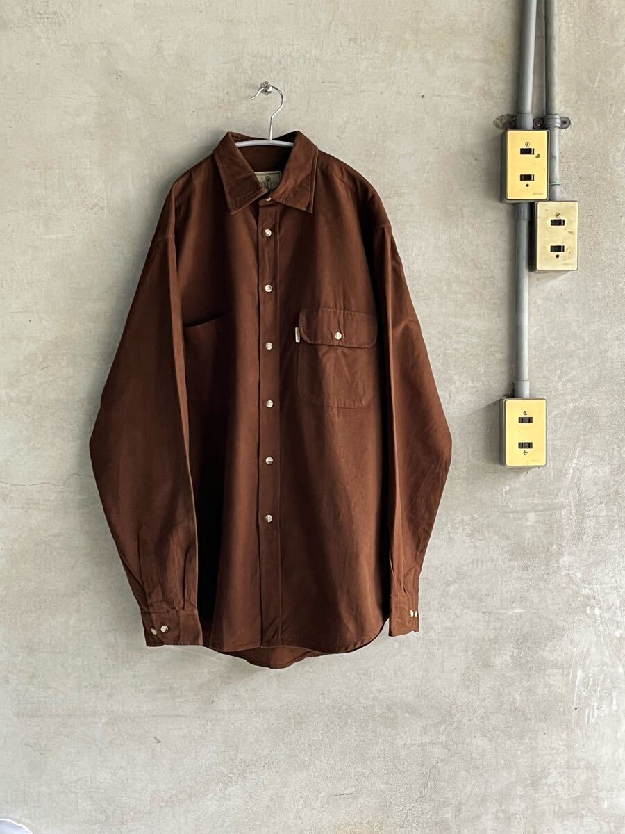 70s 70年代 80s 80年代 ビンテージ BERETTA ベレッタ ベロア 長袖シャツ インド綿 無地 古着 コットン ブラウン 茶 ビッグサイズ XL レア拍卖