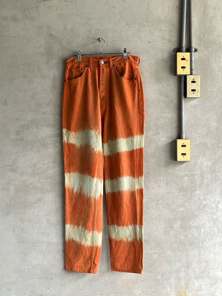 90s 90年代 ビンテージ levis リーバイス 501 ボーダー ブリーチ オレンジ オリジナル デニムパンツ ジーンズ USA製 古着 アメカジ レア拍卖