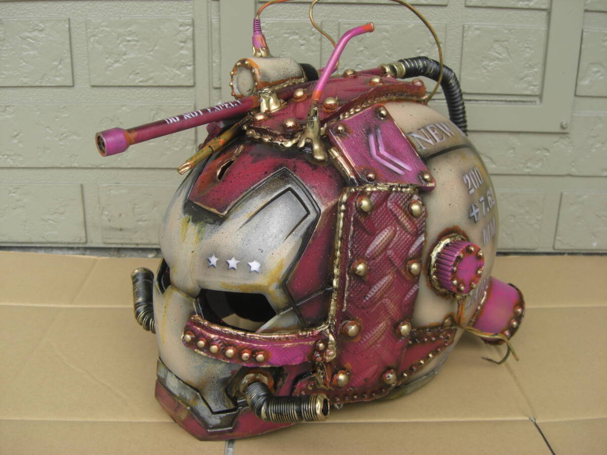 カスタムヘルメット フルフェイス シャビー塗装 サイバーパンク ブロカント ポンコツアンドロイド バイク用拍卖