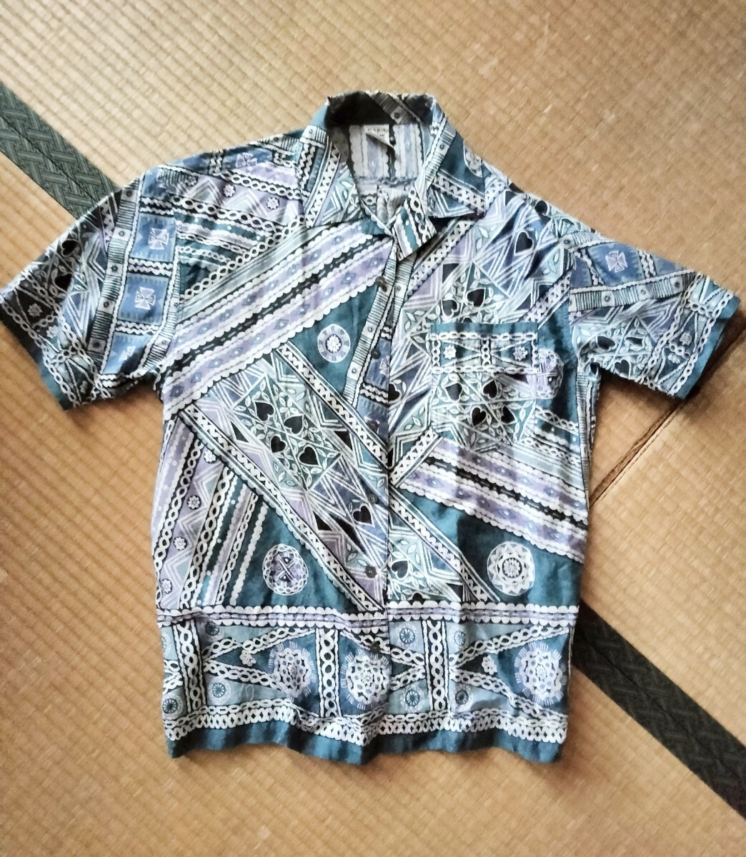 モディリアーニ Modigliani シャツ 半袖 総柄 モダンアート デザイン イタリア Mサイズ 拍卖