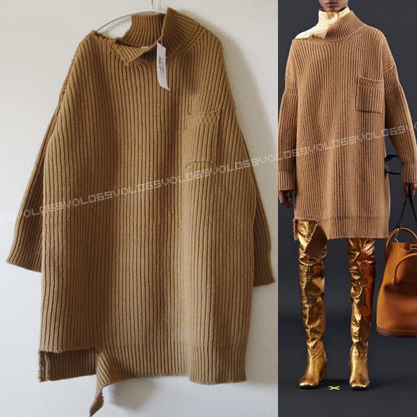 MARNIマルニ2020AWウール カットアウト ローエッジ アシンメトリー オーバーサイズ プルオーバー チャンキー ニット ワンピース セーター36拍卖