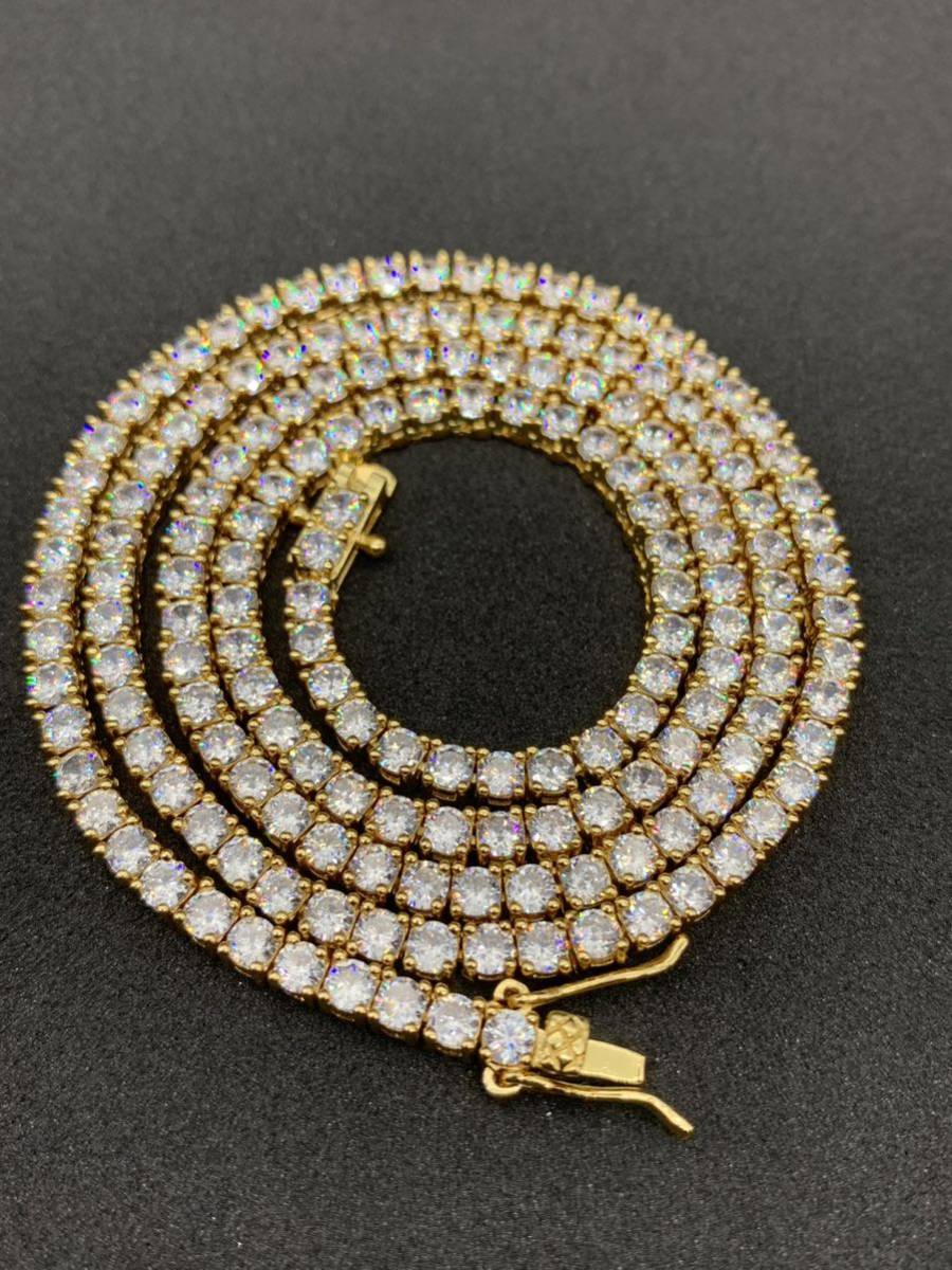 3㎜22インチ ゴールド ジルコニア テニスチェーン ブリンブリン ネックレス拍卖