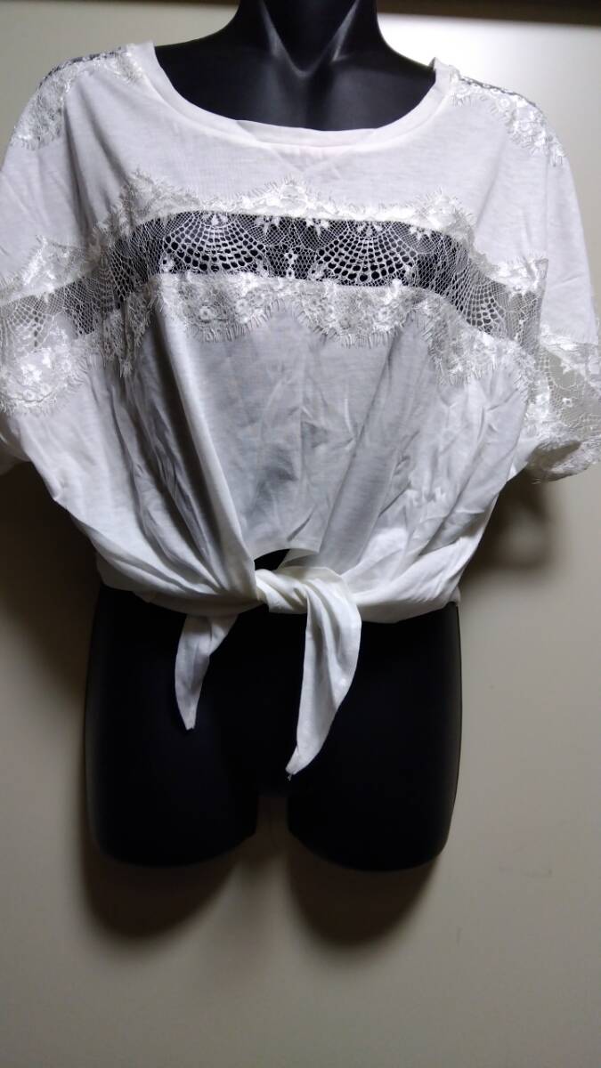 ☆前裾結びレースカットソー☆未使用自宅保管拍卖