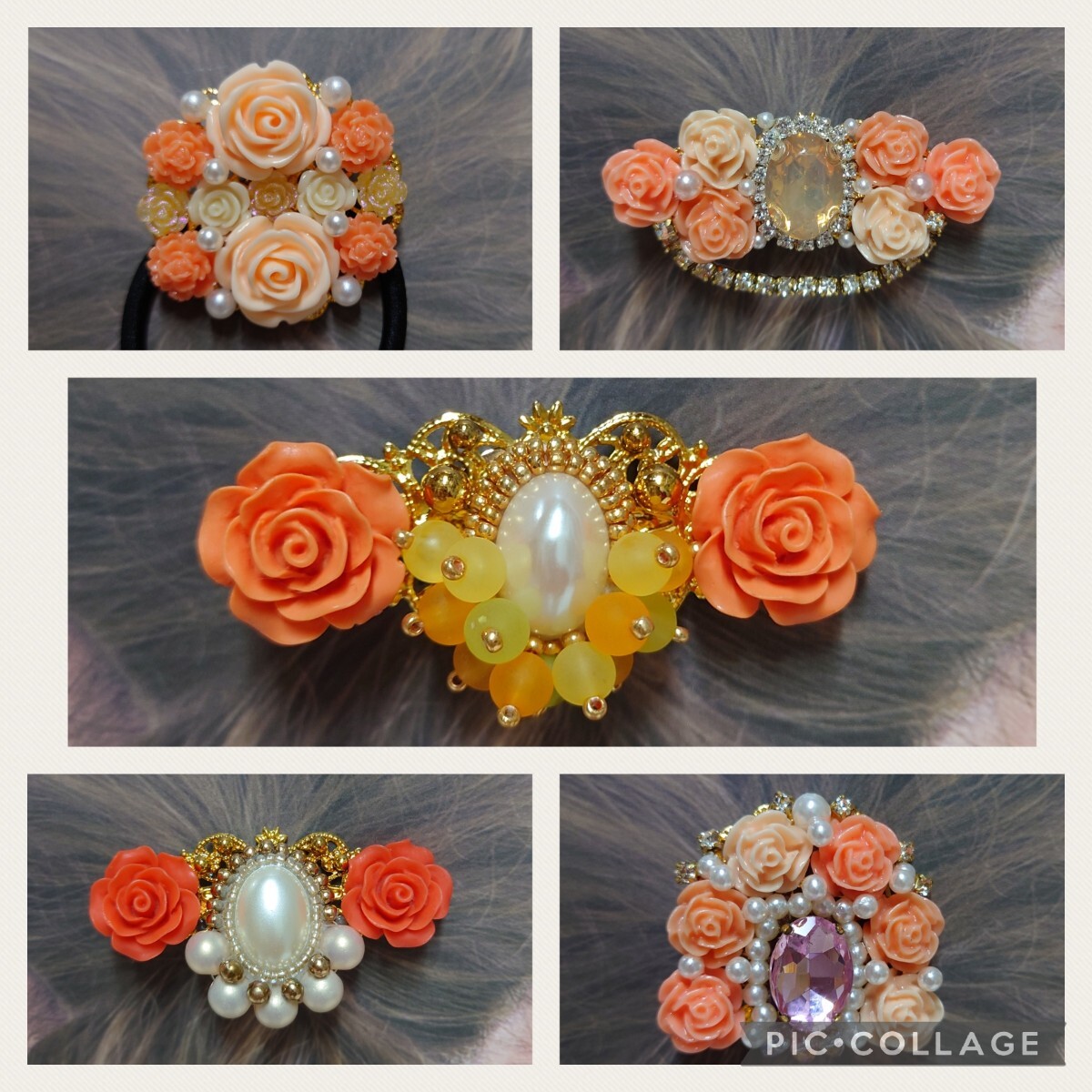 【ハンドメイド】ポニーフック★オレンジ系★5点セット拍卖