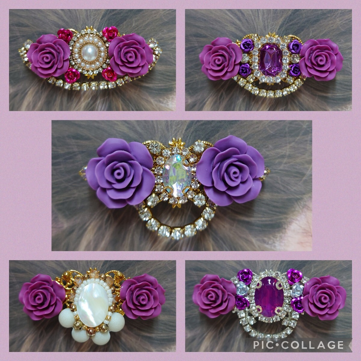 【ハンドメイド】ポニーフック★マゼンタ・パープル系★5点セット拍卖