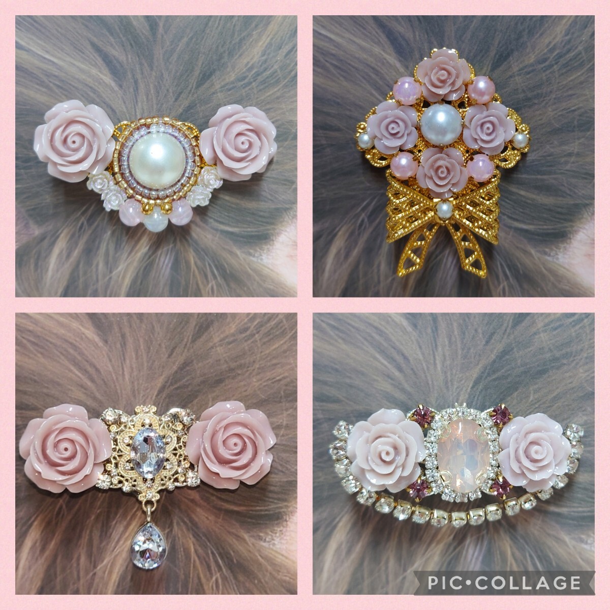 【ハンドメイド】ポニーフック★くすみピンク系★4点セット拍卖