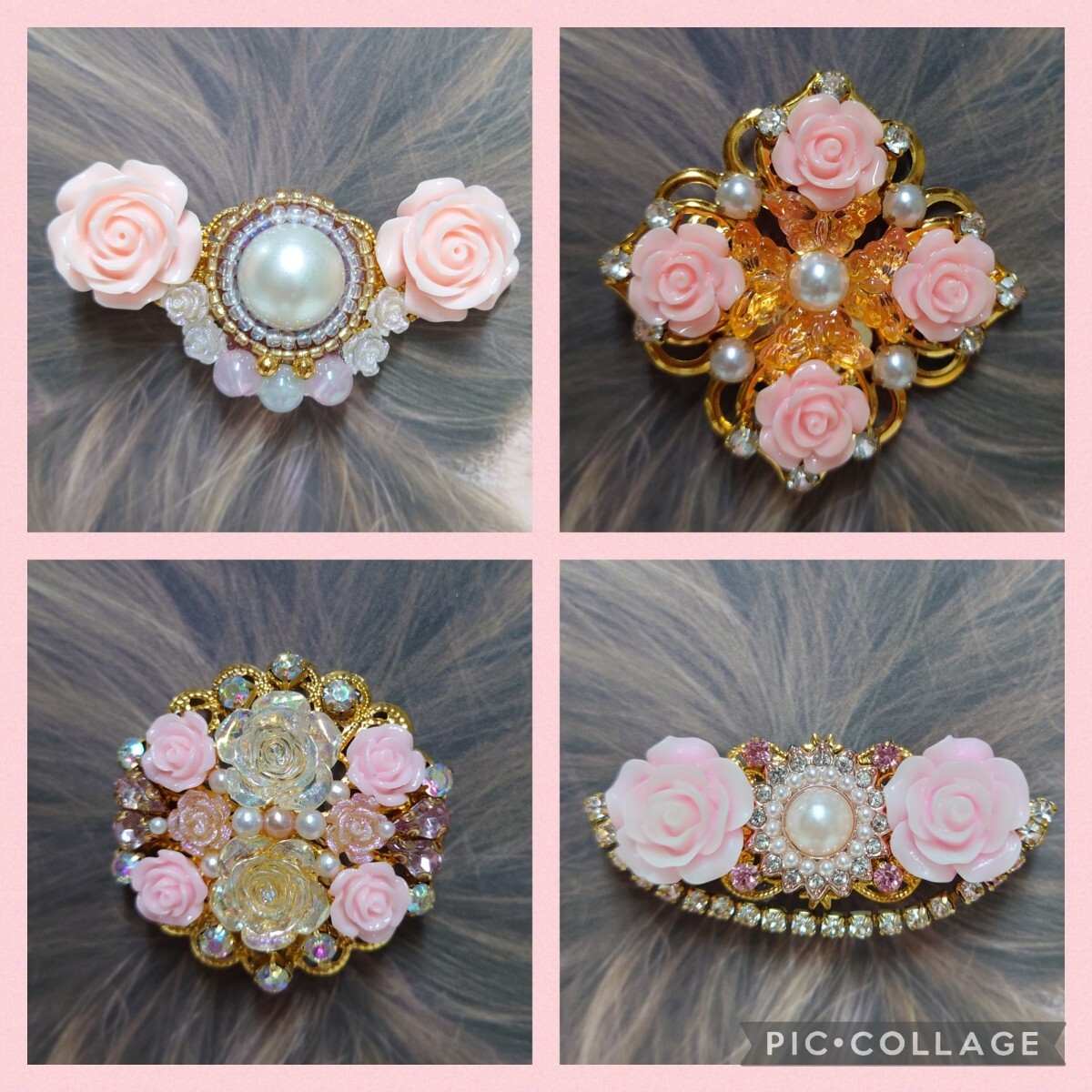 【ハンドメイド】ポニーフック★ピンク系 ①★4点セット拍卖