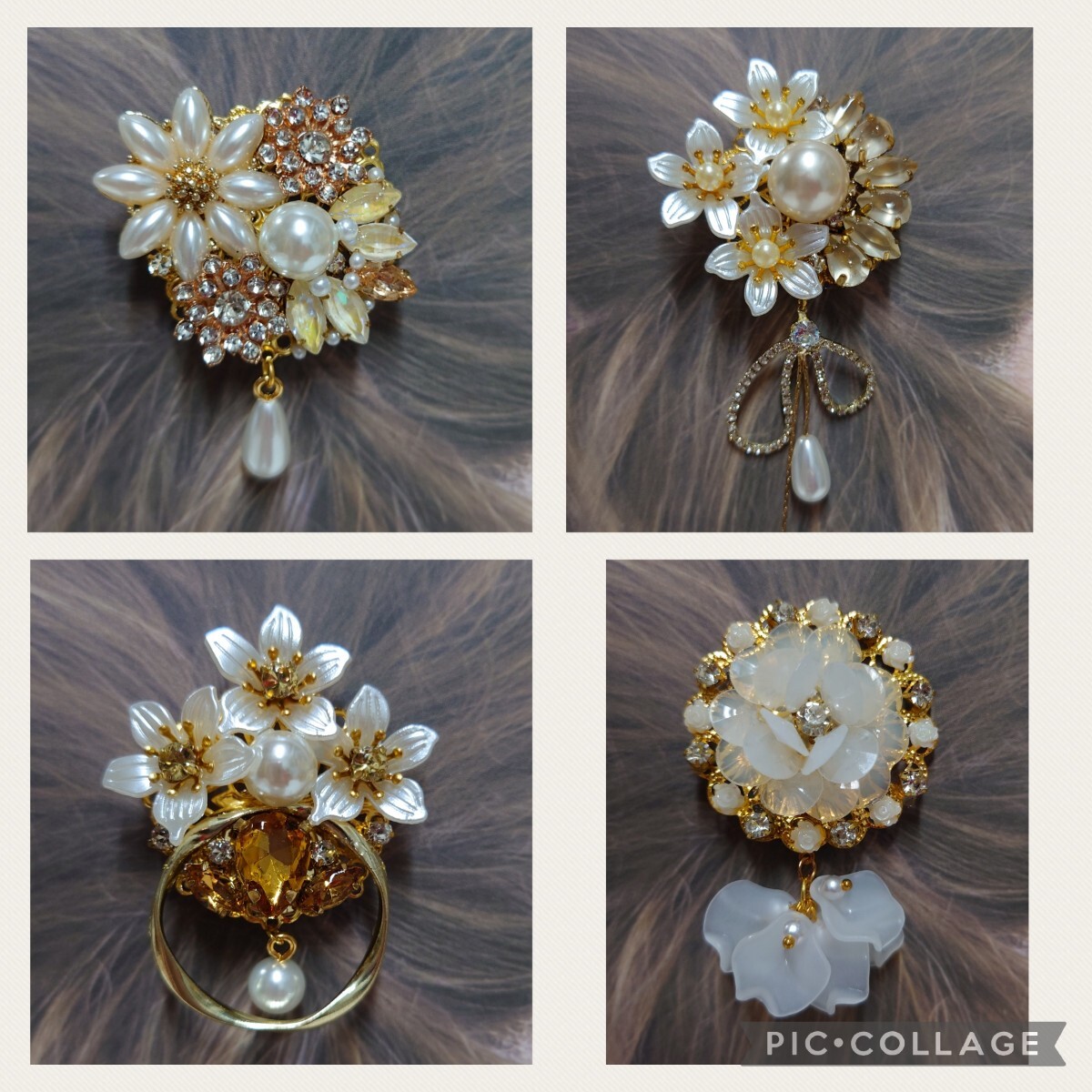 【ハンドメイド】ポニーフック★ホワイト系 ②★4点セット拍卖