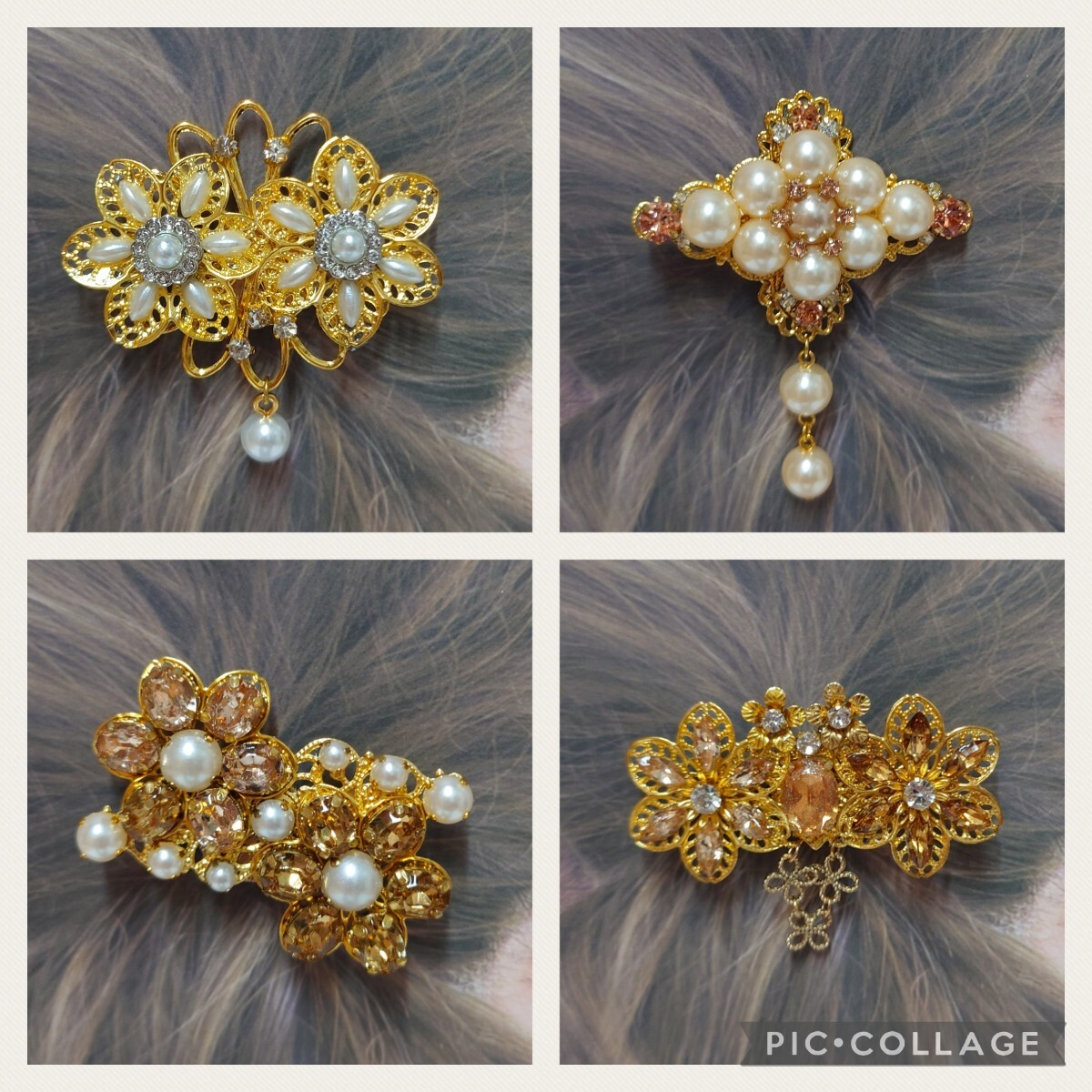 【ハンドメイド】ポニーフック★ベージュ系★4点セット拍卖