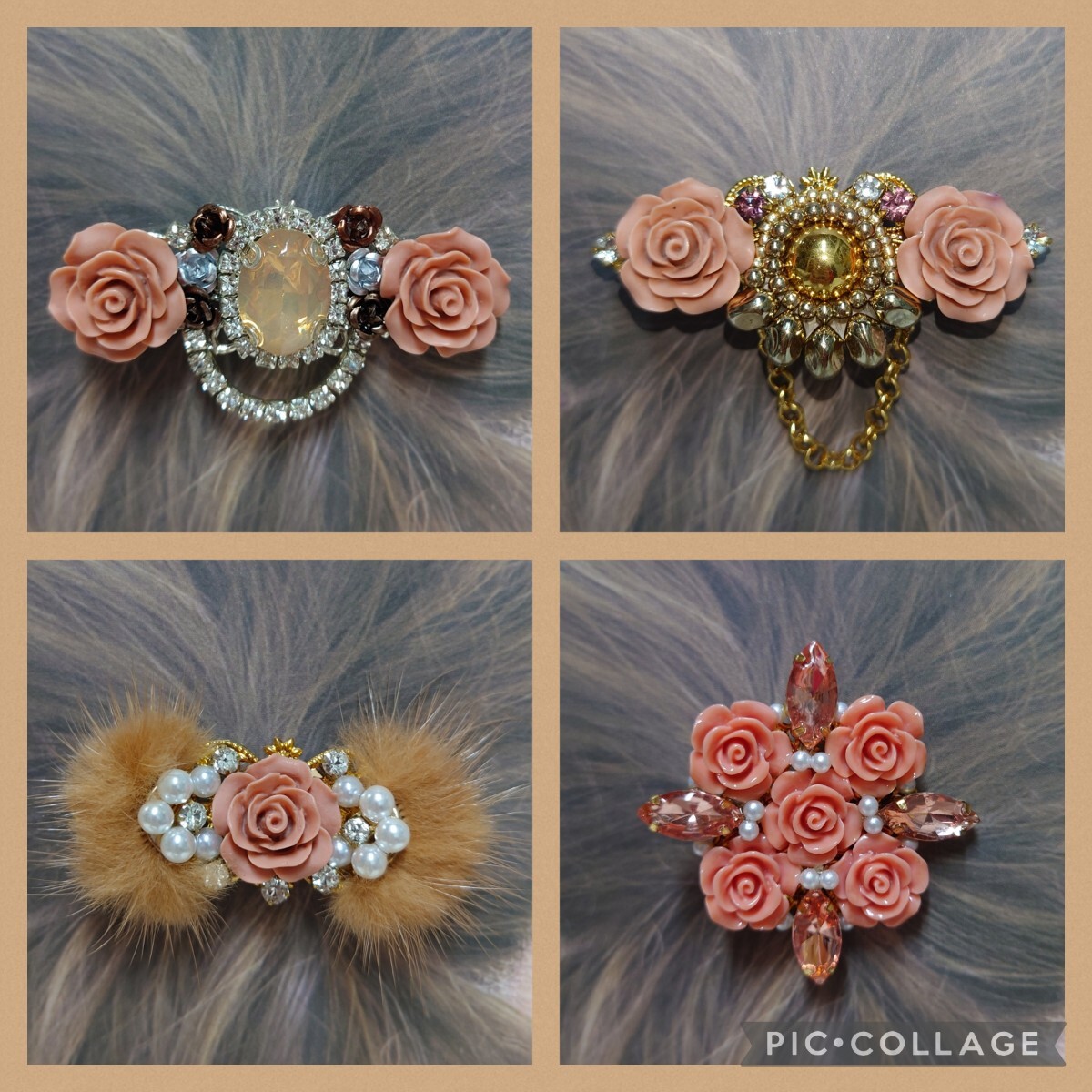 【ハンドメイド】ポニーフック★オレンジ・くすみベージュ系★4点セット拍卖