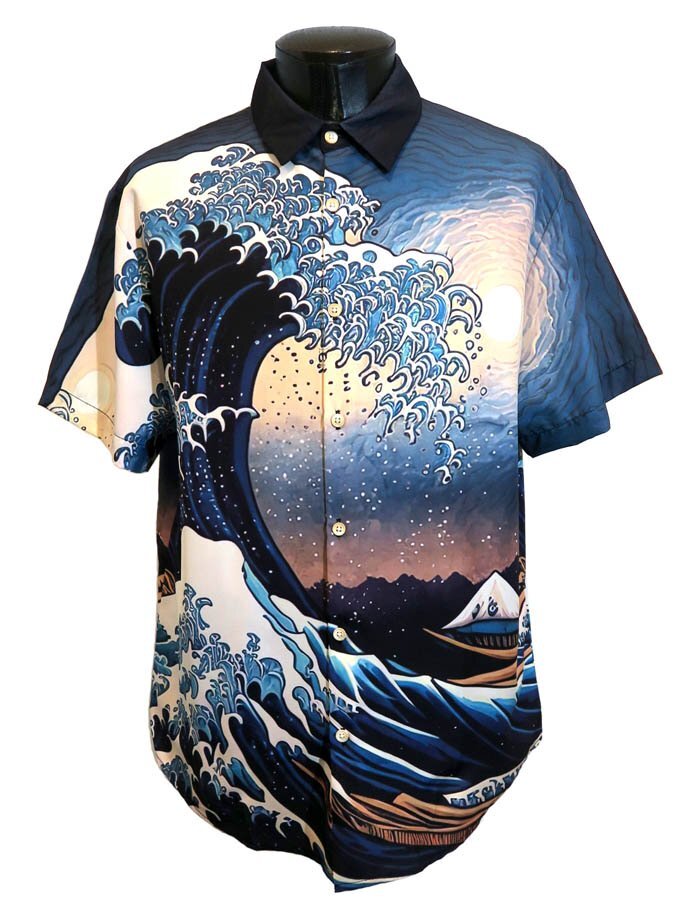新品 3XLサイズ 和柄シャツ 半袖 荒波 浮世絵 太陽 1267 メンズ 柄シャツ 和風 総柄 花柄 サマー インバウンド お土産 ギフト 夏祭り 縁日拍卖