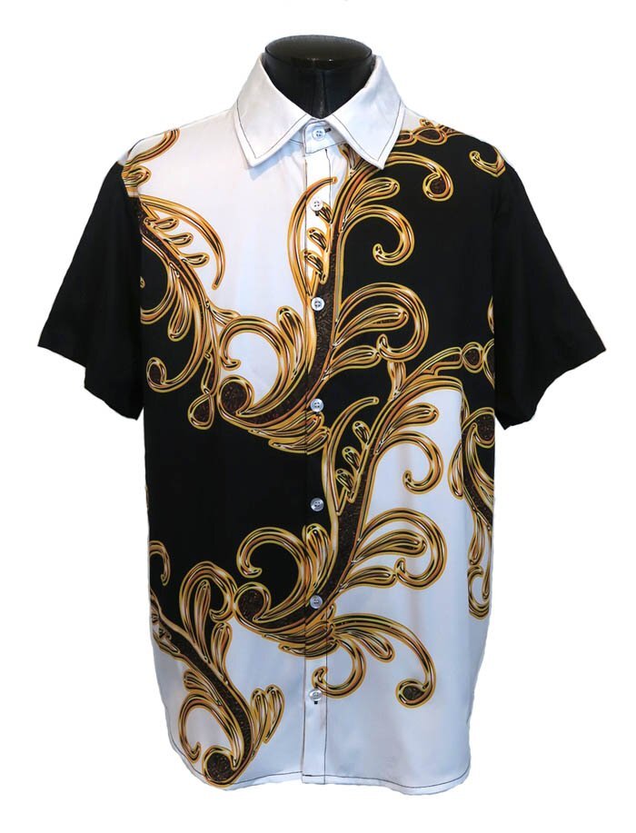 新品 2XLサイズ バロック柄 フローラルプリント シャツ 半袖 1286 オーバーサイズ チェーン柄 メンズ 柄シャツ 花柄 フラワー アクセサリー拍卖