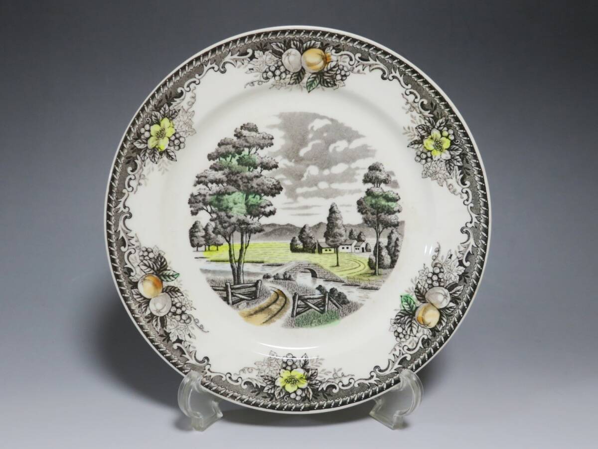 ELBRO エルブロ ストーンウェア 風景 果物 銅印判 八寸皿 昭和レトロ拍卖