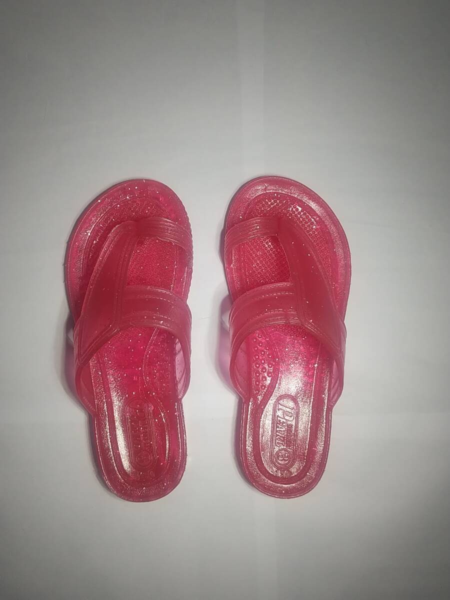 【中古品】19.0cm日本製のPEARL印ギョサン ビーチサンダル(ラメレッド) キッズサイズ拍卖