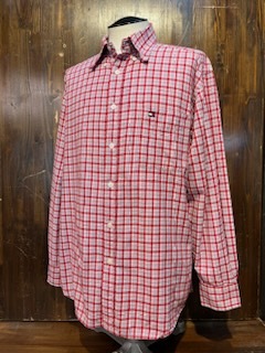 L283 メンズ シャツ TOMMY HILFIGER トミー ヒルフィガー 長袖 チェック 柄 レッド 赤 カジュアル / L 全国レターパック配送拍卖