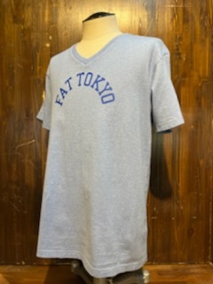 K463 メンズ Tシャツ FAT エフエーティー 半袖 水 ブルー 霜降り Vネック プリント ストリート / L 全国レターパック配送拍卖