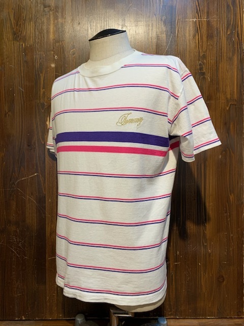 K336 メンズ Tシャツ TOMMY トミー 半袖 ボーダー 柄 刺繍 ホワイト 白 ストリート / M 全国レターパック配送拍卖