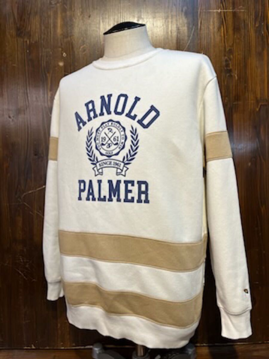 L545 メンズ スウェット Arnold Palmer アーノルドパーマー ホワイト プリント ロゴ 切替 ゴルフ カジュアル 古着 / L (6)拍卖