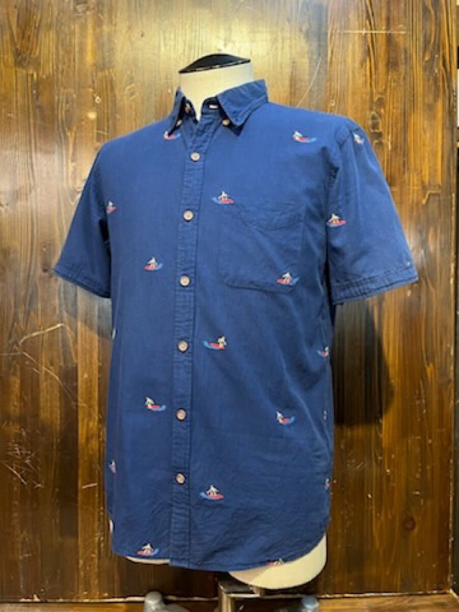 L536 メンズ シャツ BEAMS ビームス 半袖 総柄 ドット ネイビー サーフ アメカジ カジュアル 古着 / M レターパック発送拍卖