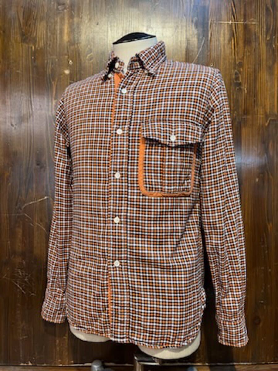 L524 メンズ シャツ TOMORROWLAND トゥモローランド 長袖 厚手 チェック オレンジ アメカジ 古着 小さいサイズ / S レターパック発送拍卖