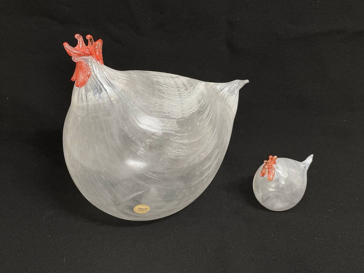 【-ブリ-Mundgeblasen-手吹きガラス- ニワトリ】繊細/虹彩/チキン/ヴィンテージ/スイス/大/小/インテリア/鶏/コレクション/A76-451拍卖