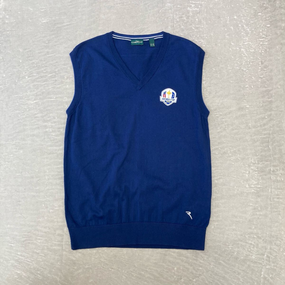 【美品】 シェルボ◆ゴルフ◆ニットベスト◆コットン ネイビー 48 CHERVO ニットジレ ベスト ジレ 綿 紺 メンズ トップス ゴルフウェア拍卖