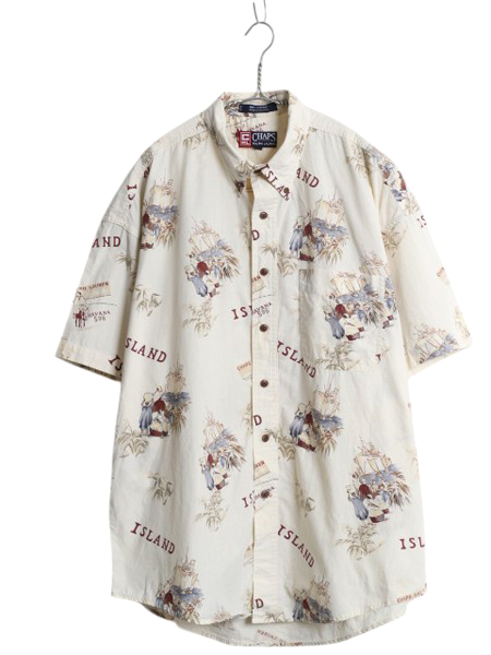 90s チャップス ラルフローレン 半袖 ボタンダウン シャツ メンズ L / オールド ポロ アロハ ハワイアン リゾート イラスト マルチカラー拍卖